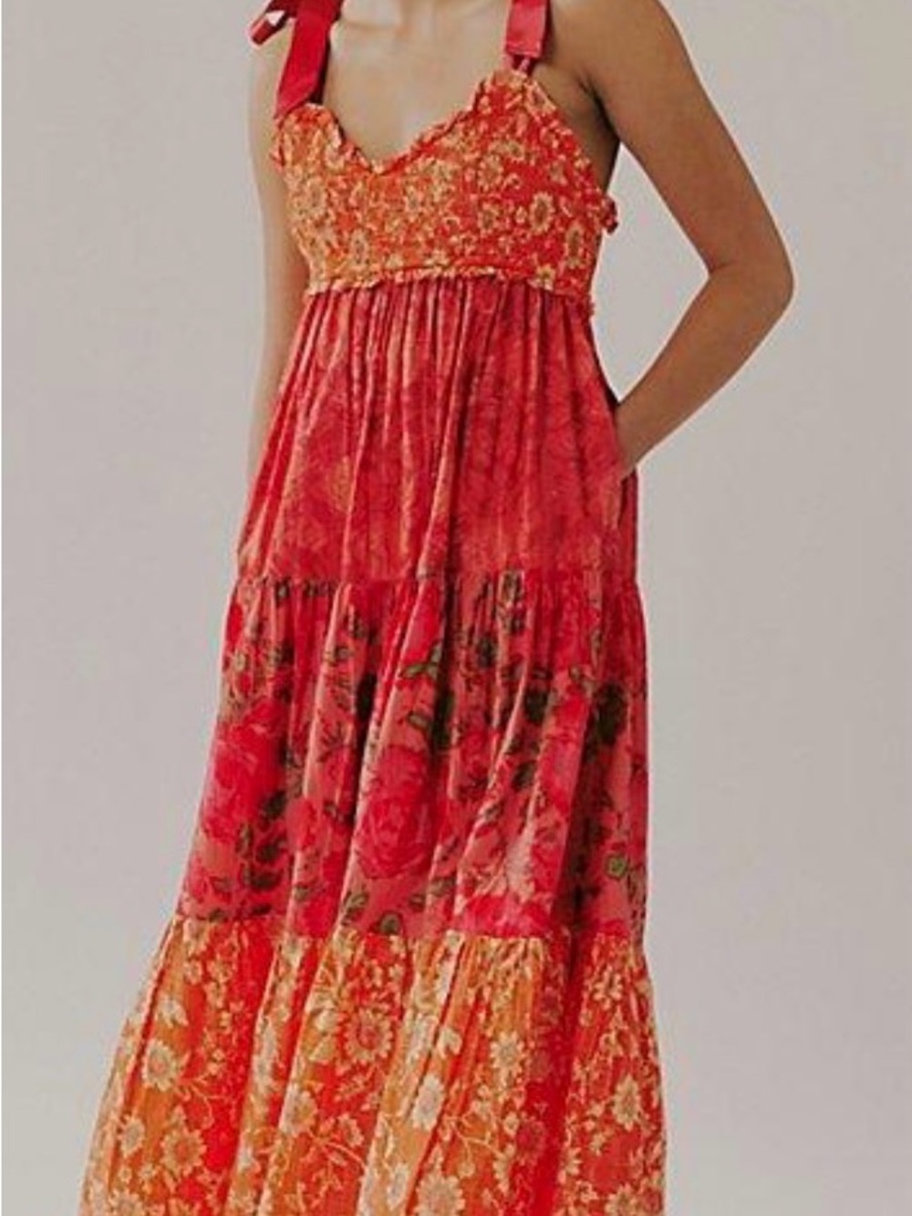 Free People Bluebell Tiered Maxi Dress with Tie Straps